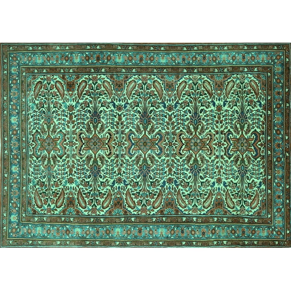 Ahgly Company Machine Washable Indoor Rectangle Persian Turquoise Blue Traditional Area Rugs, 2' x 3'