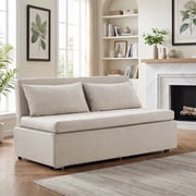 Mjkone Convertible Sofa Bed Queen Size,Linen Pull Out Sofa Bed with Cushions&Throw Pillows,Revesible Sleeper Couch for Apartment/Small Spaces,Beige