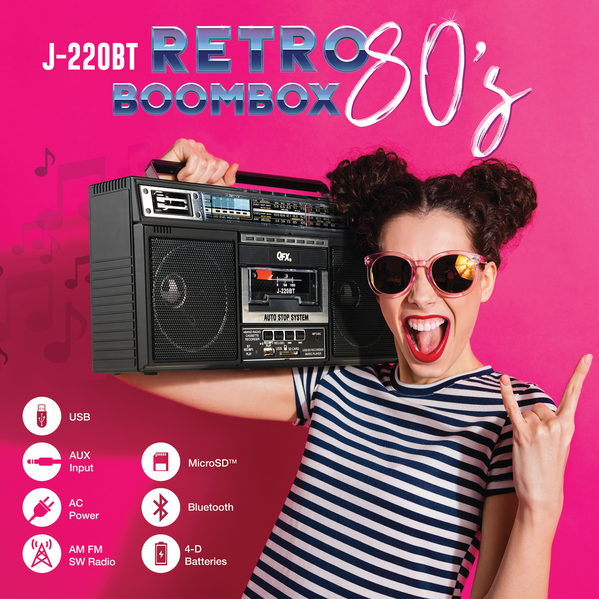 QFX J-220BT Cassette Boombox with Bluetooth and Radio photo 2