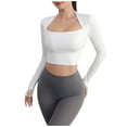 thumbnail image 2 of Lixiuxyad Women's Sportswear Two Tops Women With Breast Pad Long Sleeve Flesh Shielding Yoga Wear 1 Womens Summer T Shirts,White XL, 2 of 5
