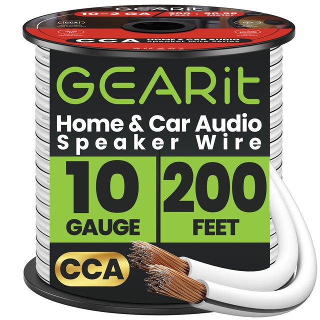 Cable para bocinas GEARit calibre 10, 61 m, CCA, blanco, 200 pies