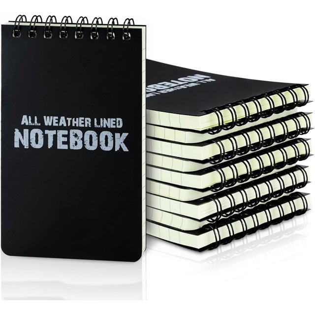 shiyou-10 Pack Waterproof Notebook, 3 x 5 Inches Waterproof Pocket Notepad, All-Weather Top Spiral Memo Steno Pads with Grid, Write in the Rain Notebook for Outdoor Works and Activities Recording(Bla