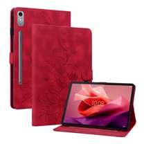 XYX for Lenovo Tab P12 12.7 inch 2023 TB370FU Case, PU Leather Slim Folio with Multi-Angle Stand - Red Lily Flower