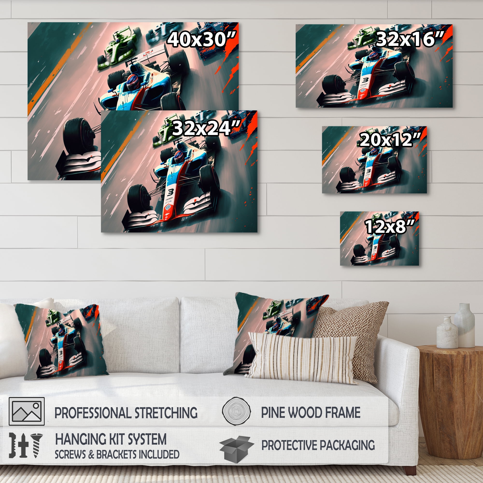 Designart Formula Car Racing V Canvas Wall Art