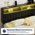 thumbnail image 3 of Greenstell Full Size Adjustable Storage Headboard Only - Modern Upholstered Head Board with LED Lights, Charging Station & Soft Padding, Black, 3 of 8