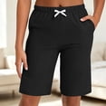 thumbnail image 3 of Summer Pants for Women,Womens Casual Summer Shorts Bermuda Wide Leg Knee Length Elastic Waisted Lightweight Comfy Lounge Short with Pocket, 3 of 7