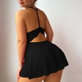 thumbnail image 4 of Sexy Backless Floral Lace Mesh Sheer Babydoll Lingerie Dress Set with Thong 2 Piece, 4 of 5