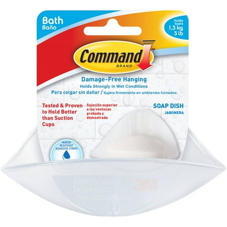 Command Soap Dish, White, 1 Dish, 2 Mounting Bases, 2 Medium Strips/Pack