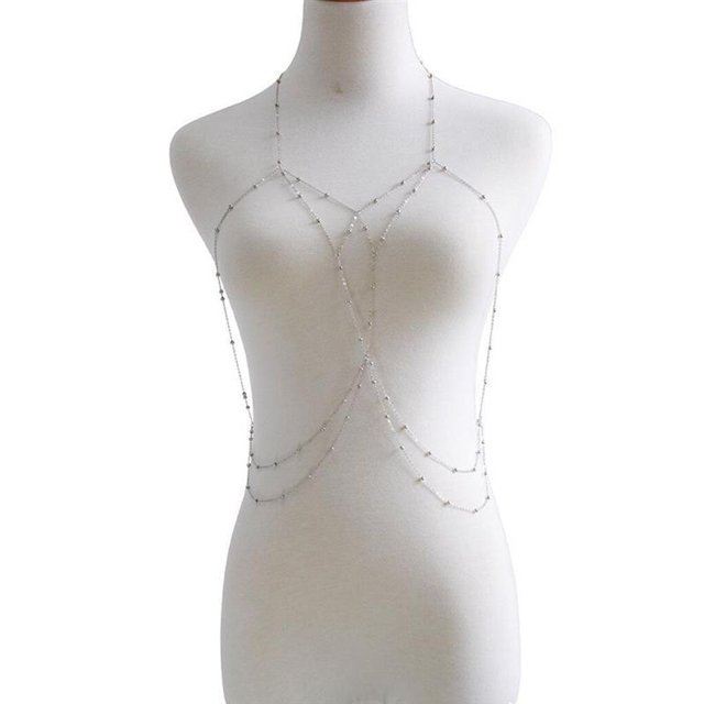 CENTEC Fashion Ladies Breast Chain Adjustable Body Jewelry Body Chain Party Decoration Hollow Bikini Metal Rhinestone Simple Necklace