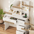 thumbnail image 5 of Cottinch Vanity Desk 3 Color Lighted Mirror,Makeup Dressing Table with 4 Drawers and Storage Shelves,2 Outlets,2 USB Ports,White, 5 of 11