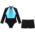 thumbnail image 4 of YONGHS Leotards for Girls Glitter Long Sleeve Gymnastics with Booty Shorts Bottoms Outfits Tracksuit Sky Blue&Black 10, 4 of 7