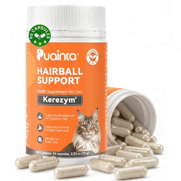PUAINTA Hairball Control Capsules for Cats, Helps Reduce Hairballs & Shedding, No Mineral Oil Formula, 90 Count