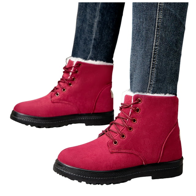 Leozcaa Bottes de Combat pour Femmes Lacées Bottines d'Hiver Bottes de Neige Mode en Coton Peluche