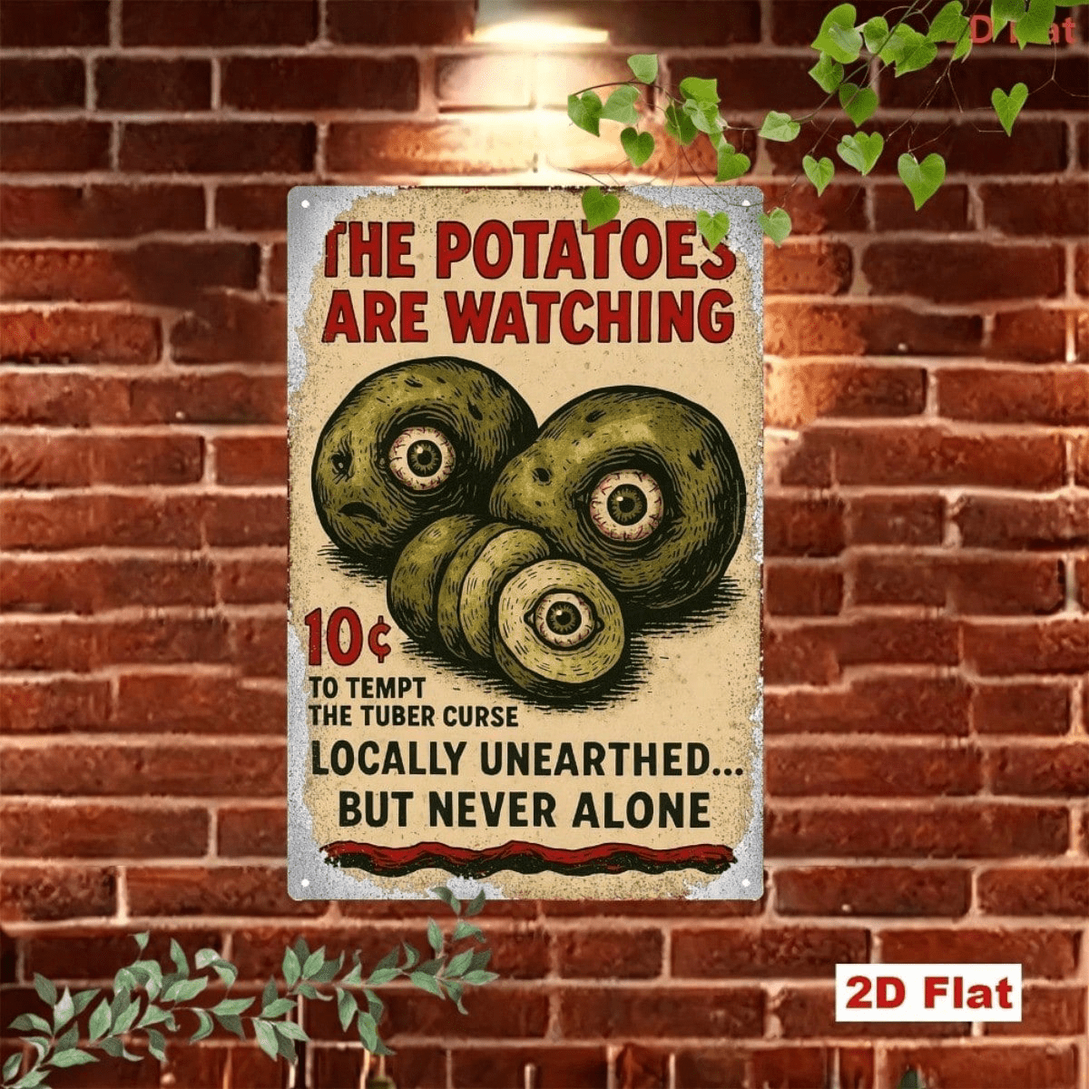 Vintage Halloween Metal Sign Funny Potato Eyes Wall Art, Tin Plaque Creative Holiday Home Bar Decor