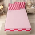 thumbnail image 4 of Homewish Classic Checkerboard Zipper Twin Comforter Sets with Fitted Sheet and 2 Pillowcases for Girls, Geometric Gingham Zipper Bedding Set, Hot Pink,Pink Reversible,4-Piece, 4 of 6