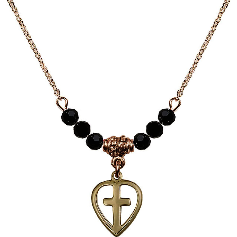 18-Inch Hamilton Gold Plated Necklace with 4mm Crystal Birthstone Beads and Gold Filled Cross Charm.