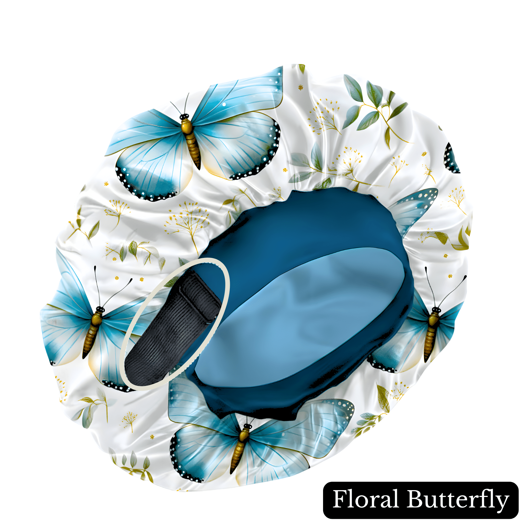 No Tie Wide Band Satin Bonnet for Sleeping, Non Slip Sleep Cap for Curly Hair Braids Locs, Floral Butterfly