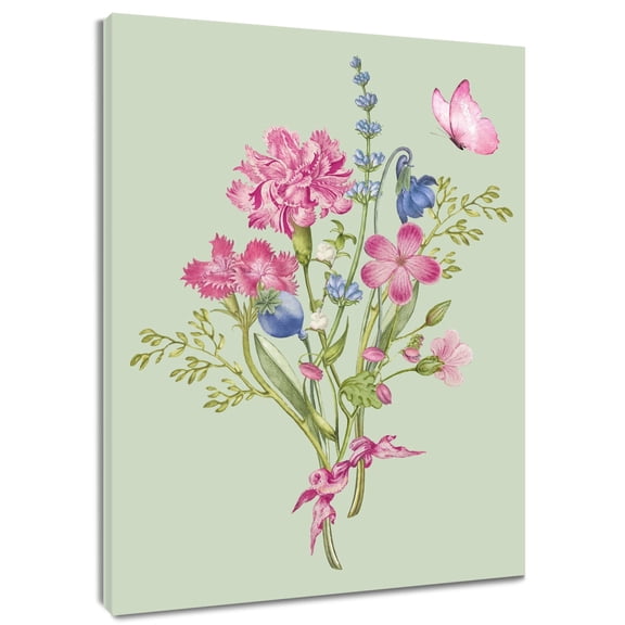 Pink Floral Canvas Wall Art Blue Watercolor Flowers Green Leaf Botanical Butterfly Prints Posters Living Room Decor Vintage Rustic Natural Home Art Bedroom Bathroom Office Wall Decor,12x12 Inches