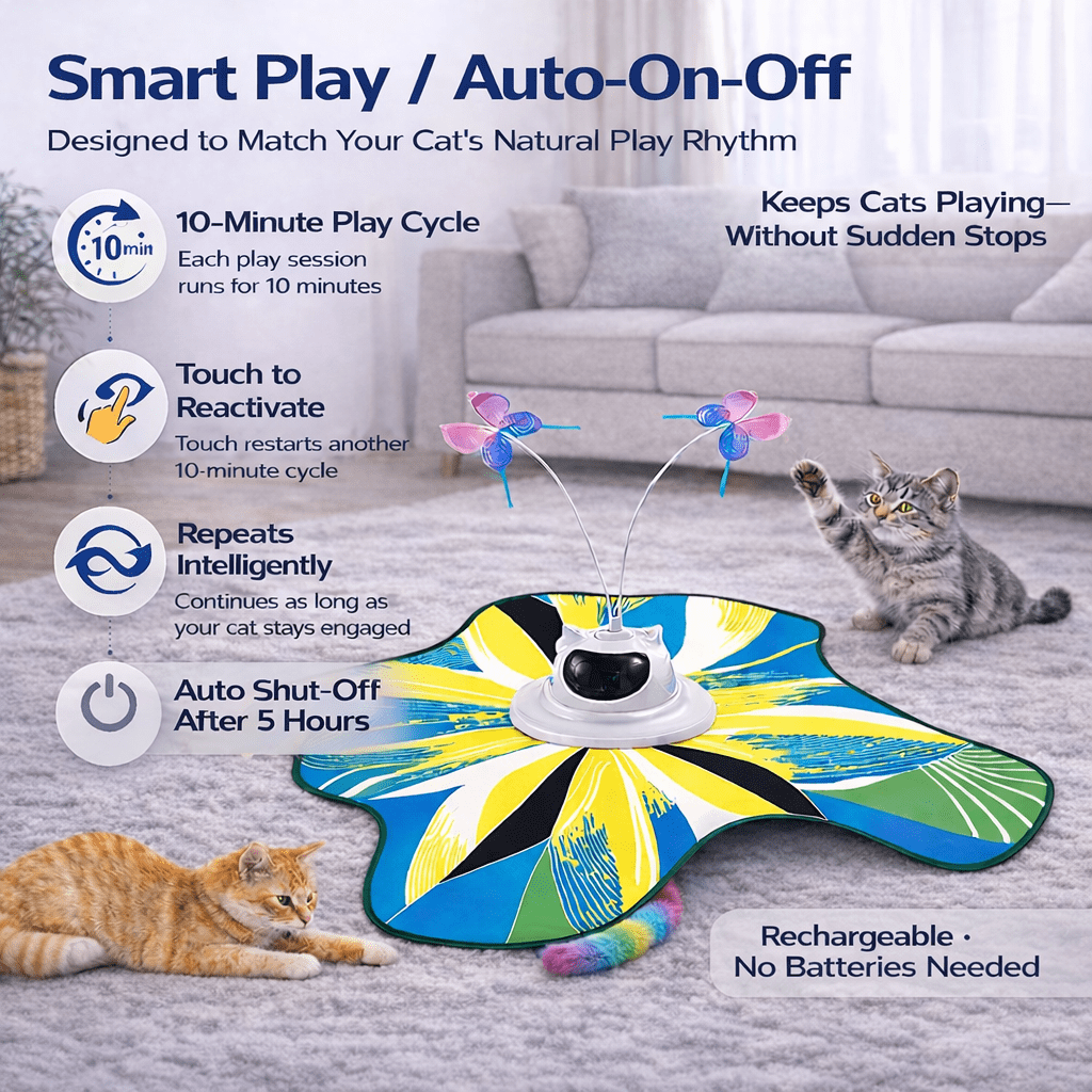 Kuman 3-in-1 Interactive Cat Toy, Rechargeable Moving Butterfly & Plush Tail Toy for Indoor Cats