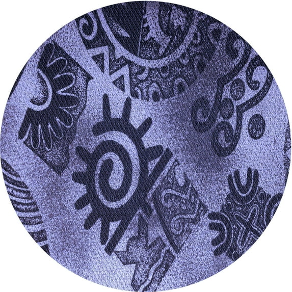 Ahgly Company Machine Washable Indoor Round Transitional Blue Area Rugs, 5' Round