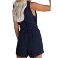 thumbnail image 4 of Womens V Neck Button Down Tank Romper Cotton Linen Short Pant Jumpsuit with Pocket, 4 of 5