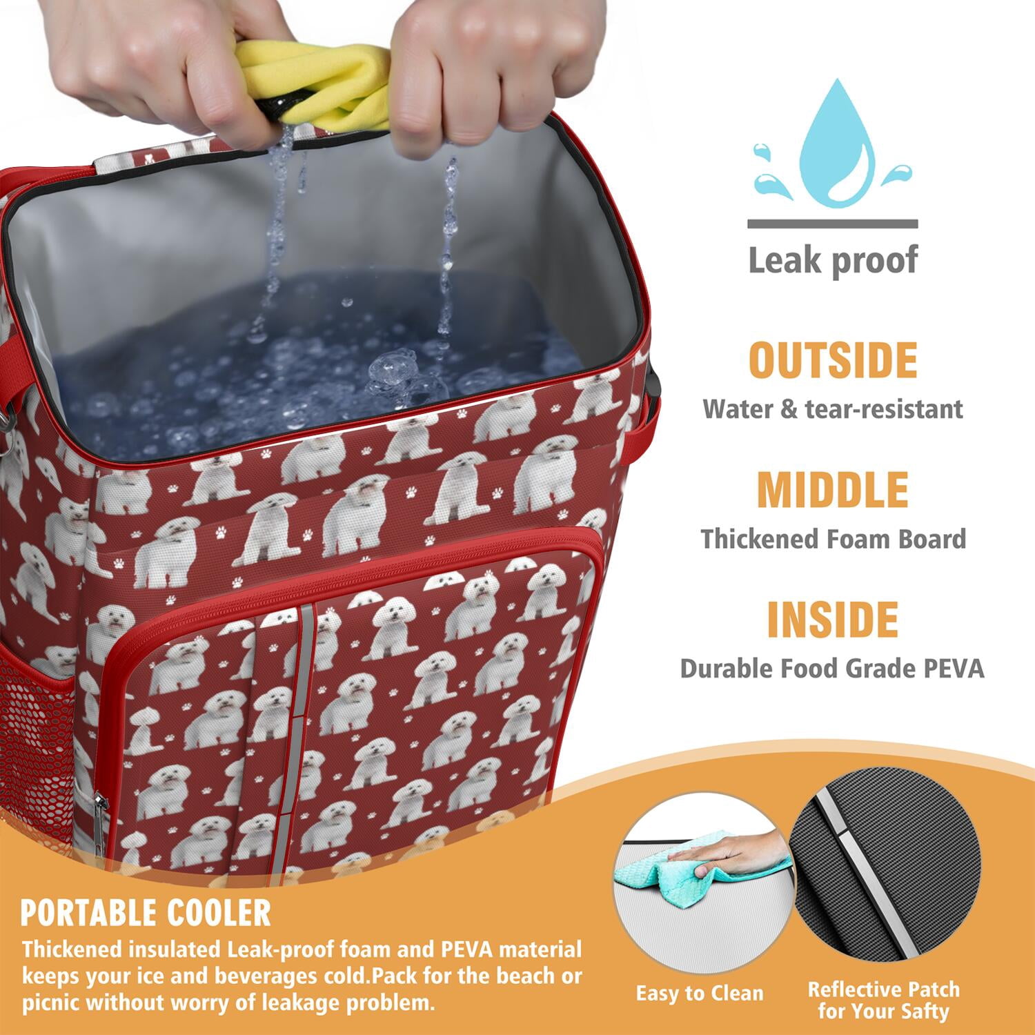 Travel Cooler Bag - Pink Bichon Frise Camping Beer Cooler Backpack with Bottle Opener- Waterproof Insulated Picnic Backpacks - Cooler Bag for Beach