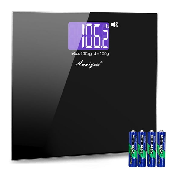 Báscula parlante Awaiymi de 200 kg con pantalla LCD grande para medir el peso corporal, con voz clara y fuerte para personas con discapacidad visual, báscula de baño parlante, incluye pilas y almohadi