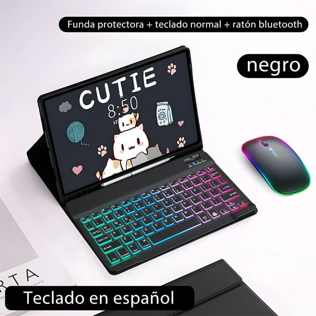 Clavier Rétroéclairé pour Tablette Samsung pour Samsung Galaxy Tab A8 10.5 A7 S6 Lite Étui pour Tablette pour Samsung Tab 10.4 S7 FE S8 Plus Étui Paquet Espagnol 8 A7 10.4po