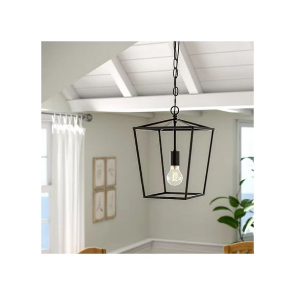 HomeStock Vintage Vibes Iron Light Hanging Lantern Pendant in Black Finish, Corded Electric Power Sourced, Ceiling Light Fixture - 10"L x 10"W x 14.5"H
