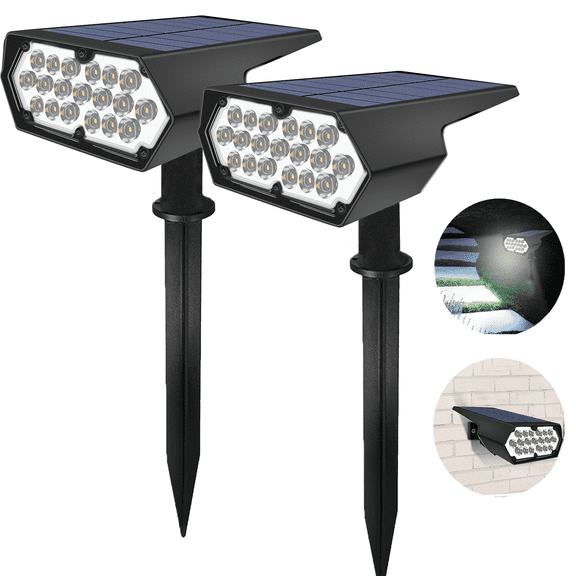 Solar Spot Lights Outdoor [2 Pack], Ricihene LED Solar Powered Landscape Spotlights IP65 Waterproof, Auto On/Off 2 Modes Lighting for Yard Pathway Porch Patio