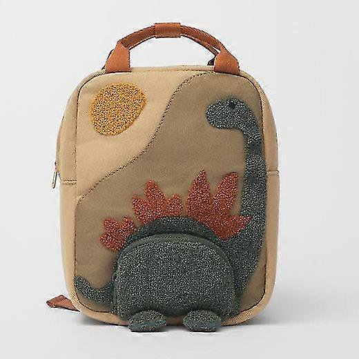CHAO Mochila pequeña de dinosaurio con cuello largo y sol bordado con dibujos animados de lona bordada para niños de guardería