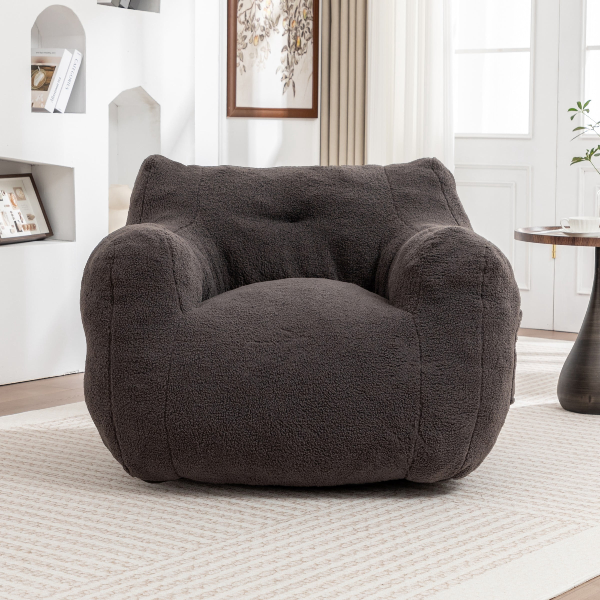 Bean Bag Chair for Adults, Memory Foam Bean Bag Sofa with Armrests, Lazy Floor Chair for Living Room Bedroom Reading, Dark Gray