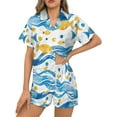 thumbnail image 3 of HPINK-T Women Pajamas Sets Short Sleeve Sleepwear, Soft Satin Button Down Lounge Wear Set 2 Piece Pjs Shorts Set XS-2XL, 3 of 12