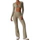 thumbnail image 1 of ABOCIW Conjuntos de entrenamiento para mujer, 2 piezas, parte delantera torcida, manga larga, tops cortos de cintura alta, leggings acampanados, conjuntos de gimnasio, 1 of 4