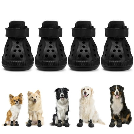 Nasjac Dog Shoes FEV6 for Hot Pavement - Breathable Dog Sandals with Non Slip Soles & Reflective Straps  Easy ON & Off  Easy-Clean Summer Outdoor Pet Boots for Small Medium Large Dogs  Black  8