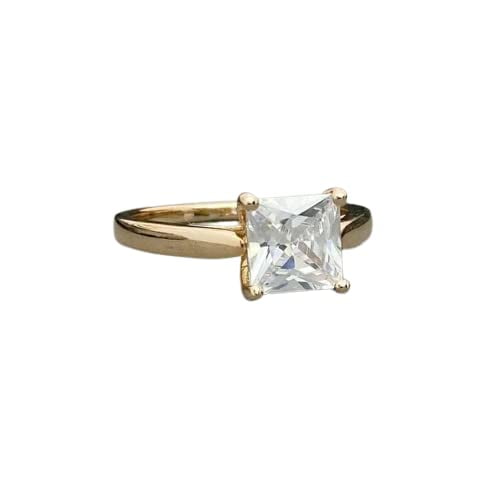 HeartsAndYou 1ct Engagement Ring for Women Princess Cut Moissanite Solitaire Design 18k Yellow Gold Over Silver