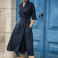 thumbnail image 2 of CEHVOM Robe Décontractée en Coton et Lin à Manches Mi-Longues avec Lacets pour Femmes en Solde, 2 of 7