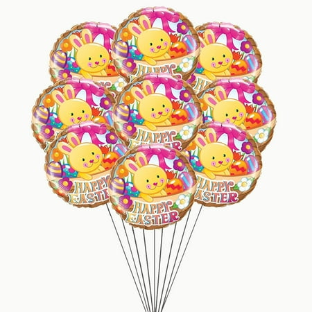 PMU Happy Easter Basket and Bunny 18 Inch Mylar Foil Balloon Pkg/10