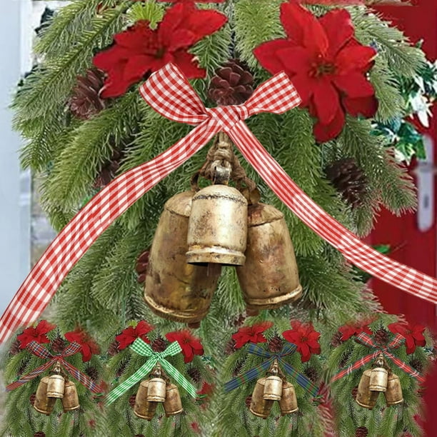 Campana De Cobre Adorno navideño de cencerro con lazo, campanillas colgantes de latón desgastado para decoración del árbol de Navidad (1 unidad) Rkxzt