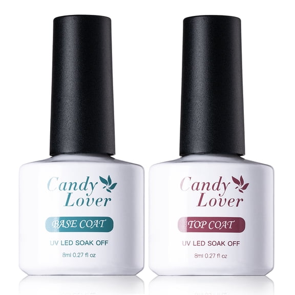 Candy Lover Top Coat and Base Coat Nail Polish Set, Quick Dry Long Lasting No Wipe UV LED Soak Off Base Top Coat Nail Gel Polish, Glossy Clear Finish Top Coat Base Coat Manicure Set