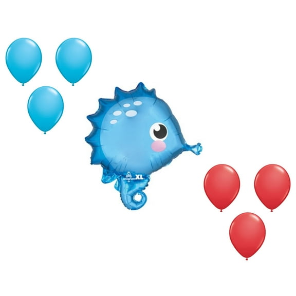 LOONBALLOON 21 Inch Seahorse Balloon Medium Shape Set (6x latex)