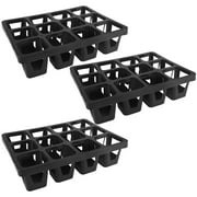 3Pcs 12 Grids Plastic Flowerpot Tray Stand Succulant Holder Bracket Carrier Water Storable Breathable Plant Pot Planter Support (Black)