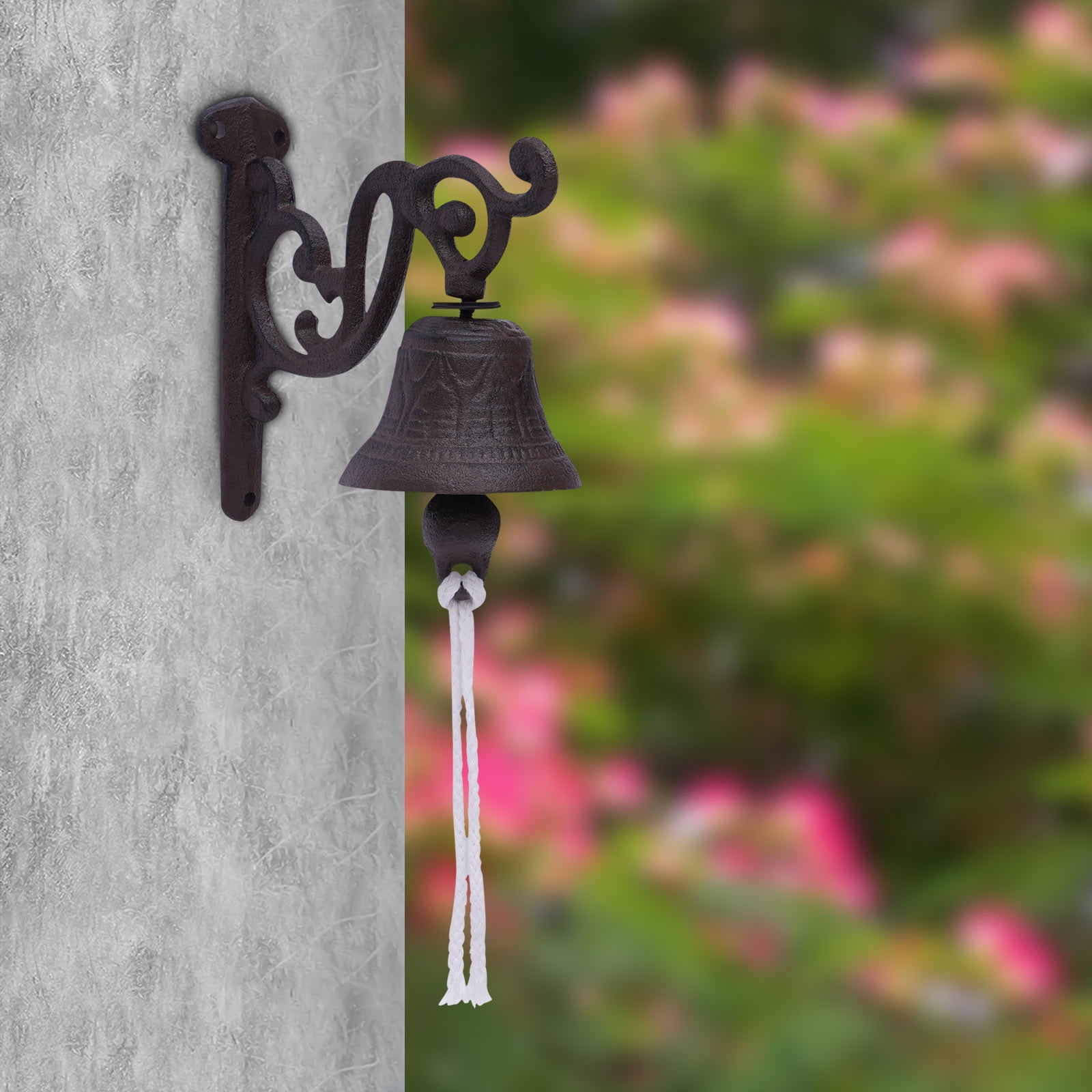 13.5*13.5cm Cast Iron Door Bell Wall Mounted Vintage Faux Bronze Outside Decorative Accent Bells with Practical Rope