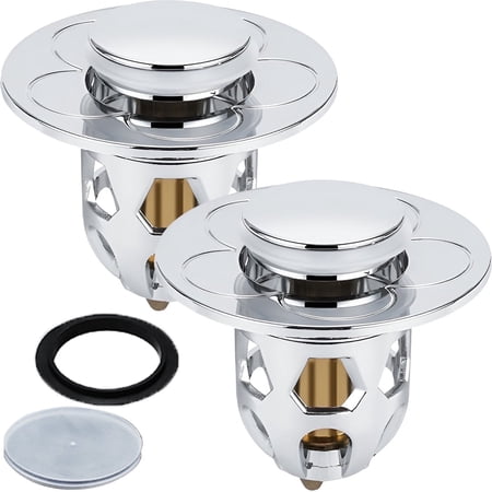 TMWEFUSC 2Pcs Universal Bathroom Sink Stopper Anti Clogging Sink Drain Strainer for 1.33-1.57in Drain Hole Push-Type Washbasin Pop Up Sink Drainer Filter with Hair Catcher Basket for Kitchen Bathroom