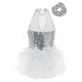thumbnail image 2 of Raenseen Girls Sequins Ballet Leotard Dance Costume Jazz/Latin Modern Performance Dance Dress with White 7, 2 of 6