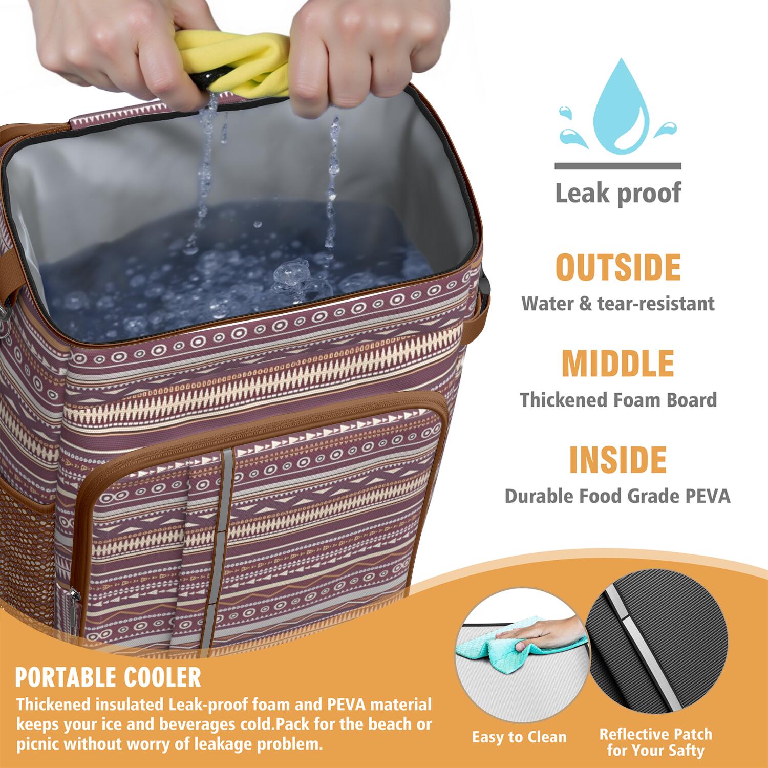 Travel Cooler Bag - Boho Bohemia Pioneer Flower Geometric Line Art Camping Beer Cooler Backpack with Bottle Opener- Waterproof Insulated Picnic Backpacks - Cooler Bag for Beach