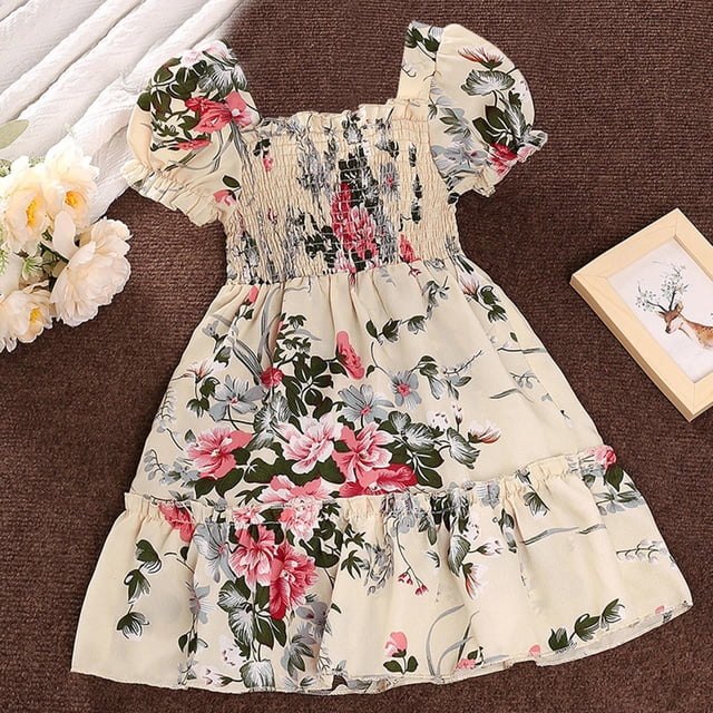 Robe d'Été pour Fille Robe d'Anniversaire Robe de Princesse Tenues pour Bébé Fille 3-4 Ans