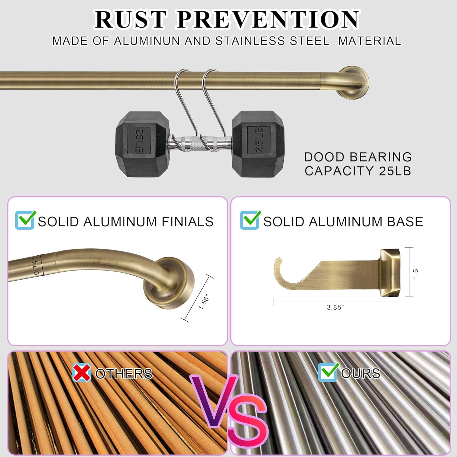 Dark Bronze Disc Curtain Rods, 84-144 Inches Window Curtain Rod,Adjustable Room Darkening Drapery Rod with Aluminum Finials and Brackets,Wrap Around Design