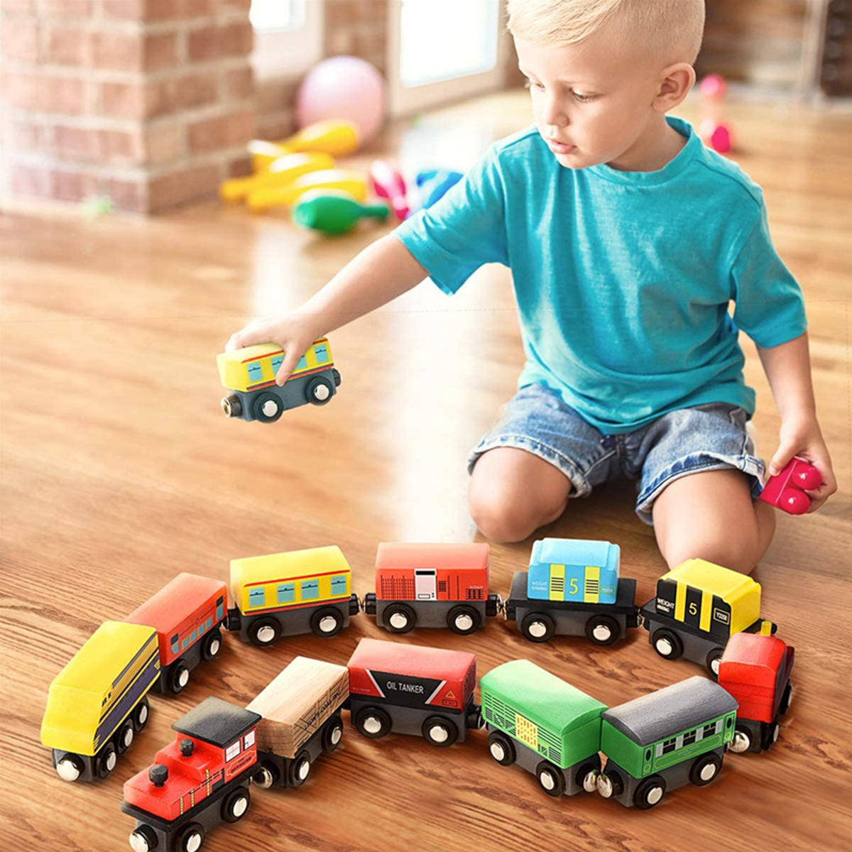 12 Pcs Wooden Train Set Train Toys Preschool Learning Wood