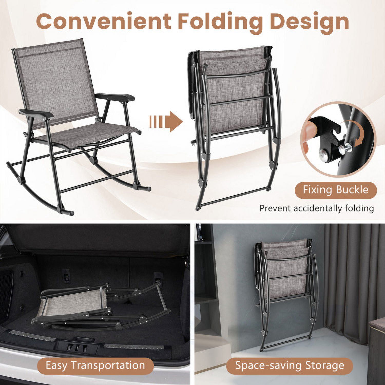 Aimee Lii 3 Pieces Outdoor Zero Gravity Rocker for Lawn, Porch, Backyard, Comfortable, Gray